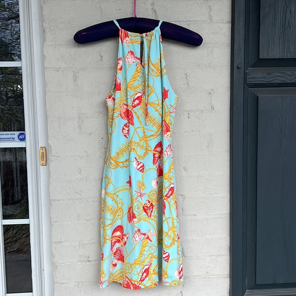 J. MCLAUGHLIN Catalina Cloth Shells & Rope Nautical Halter Dress Aqua Orange - Picture 6 of 11